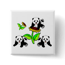 Sunflower Panda Bears Button