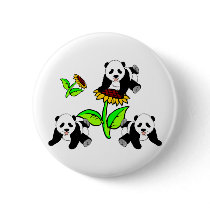 Sunflower Panda Bears Button