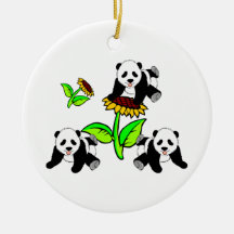 Sunflower Panda Bears Christmas Ornament