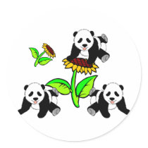 Sunflower Panda Bears Round Sticker