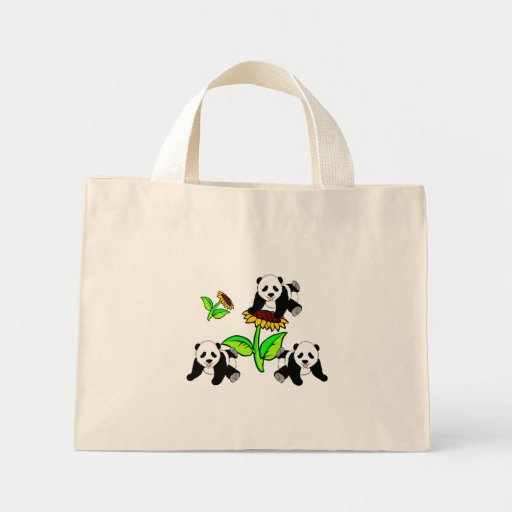 Sunflower Panda Bears Tote Bags