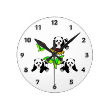 Sunflower Panda Bears Wallclock