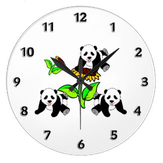 Sunflower Panda Bears Wallclocks