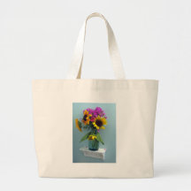 Sunflower Pink Phlox in Vintage Aqua Canning Jar Tote Bags