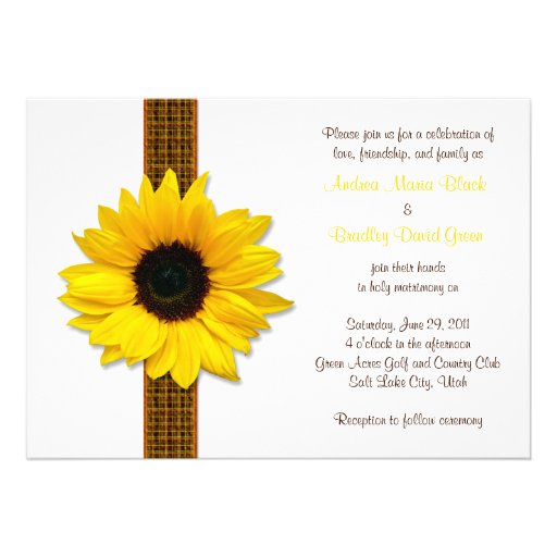Sunflower Plaid Ribbon Wedding Invitation