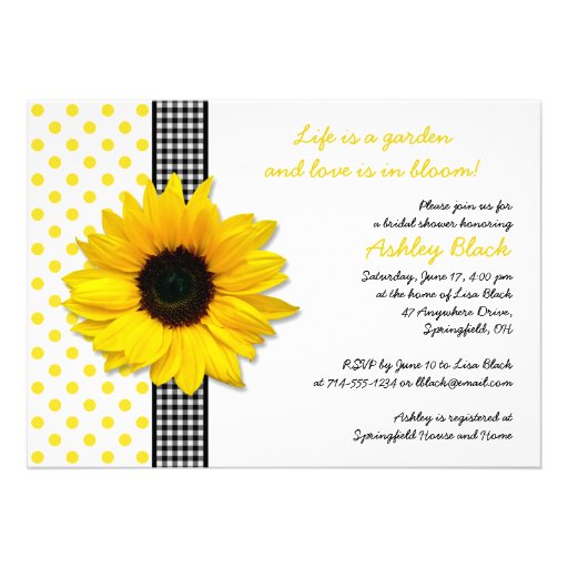 Sunflower Polka Dot Gingham Bridal Shower Invite
