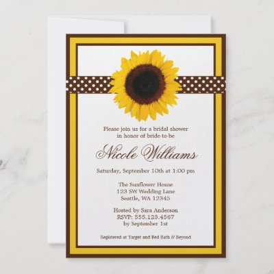 Sunflower Polka Dots Bridal Shower Custom Invitations
