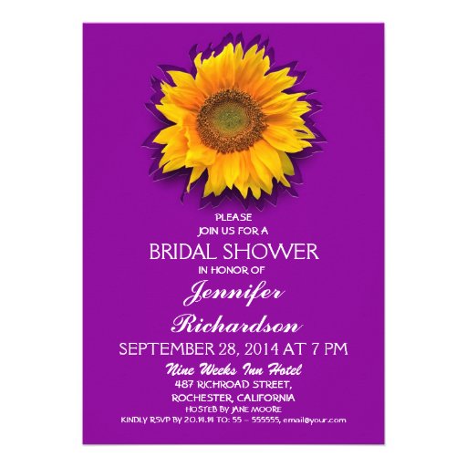 sunflower purple bridal shower invitation