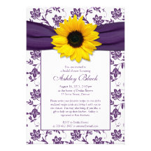 Sunflower Purple Damask Bridal Shower Invitation