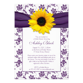 Sunflower Purple Damask Bridal Shower Invitation