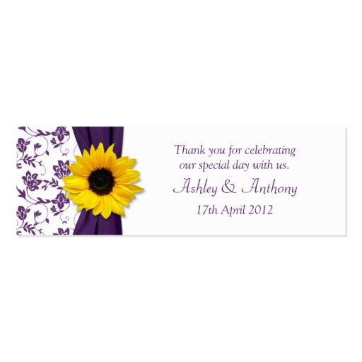 Sunflower Purple Damask Floral Wedding Favor Tags Business Cards (front side)