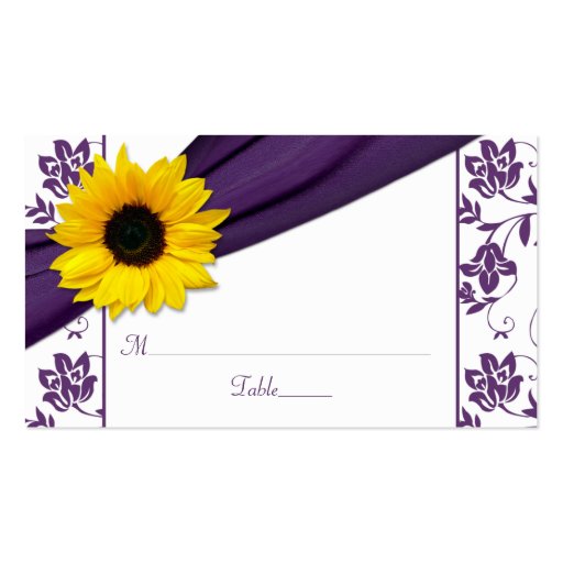 Sunflower Purple Damask Floral Wedding Place Cards Business Card Template (front side)