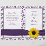 Sunflower Purple Damask Floral Wedding Program Full Color Flyer