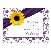 Sunflower Purple Damask Recipe Card for the Bride Post Card