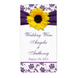 Sunflower Purple Damask Wedding Wine Bottle Labels