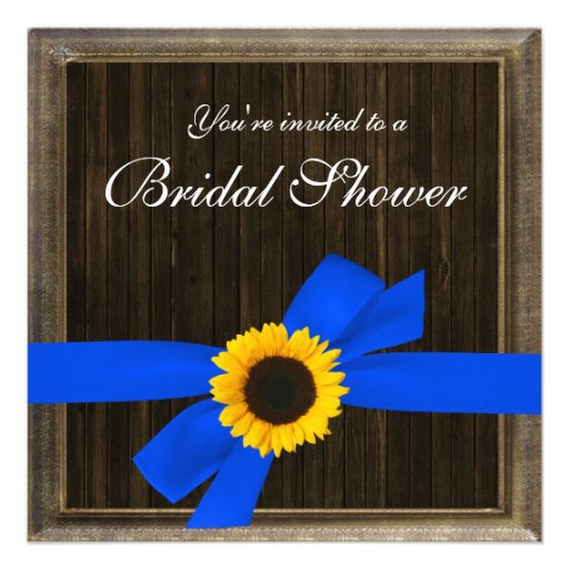 Sunflower Ribbon Barn Wood Frame Bridal Shower Personalized Invite