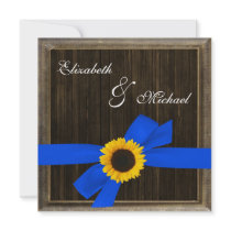 Sunflower Ribbon Barn Wood Frame Wedding Personalized Announcements