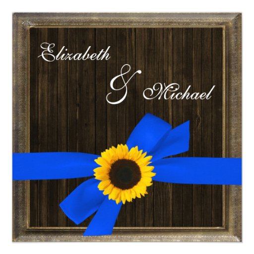 Sunflower Ribbon Barn Wood Frame Wedding Personalized Announcements