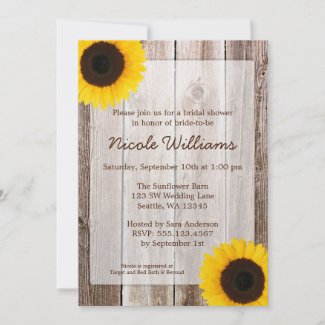 Sunflower Rustic Barn Wood Bridal Shower Personalized Invites