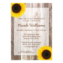Sunflower Rustic Barn Wood Bridal Shower Personalized Invites