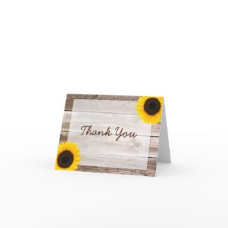 Sunflower Rustic Barn Wood Thank You card