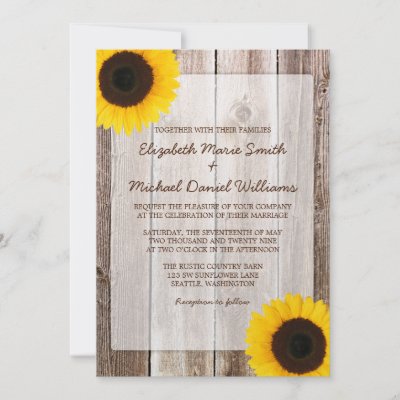 Sunflower Rustic Barn Wood Wedding Invitations by printcreekstudio