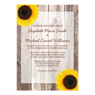 Sunflower Rustic Barn Wood Wedding Invitations