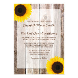 Sunflower Rustic Barn Wood Wedding Invitations Custom Invites