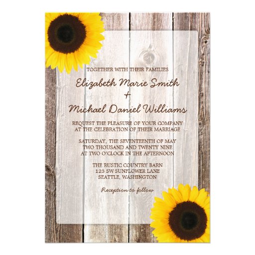 Sunflower Rustic Barn Wood Wedding Invitations