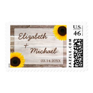 Sunflower Rustic Barn Wood Wedding stamp