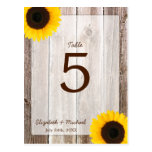 Sunflower Rustic Barn Wood Wedding Table Number Postcards