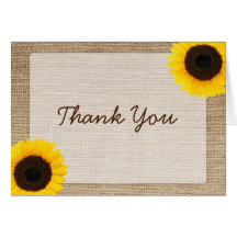 Sunflower Rustic Burlap Thank You Greeting Cards