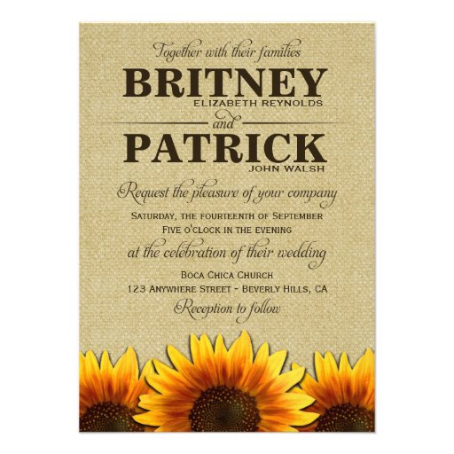 Sunflower Rustic Burlap Wedding Invitations