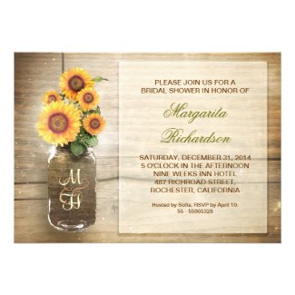 sunflower rustic mason jar bridal shower invites