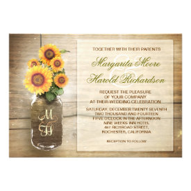 sunflower rustic mason jar cute wedding invitation