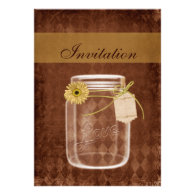 sunflower rustic mason jar wedding invites