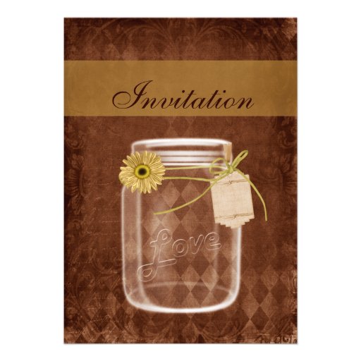 sunflower rustic mason jar wedding invites