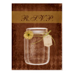 sunflower rustic mason jar wedding rsvp post card