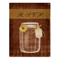 sunflower rustic mason jar wedding rsvp post card