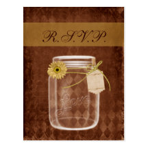 sunflower rustic mason jar wedding rsvp post card