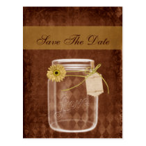 sunflower rustic mason jar wedding save the date postcard