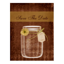 sunflower rustic mason jar wedding save the date postcard