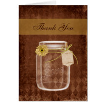 sunflower rustic mason jar wedding thank you greeting card