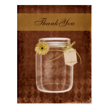 sunflower rustic mason jar wedding thank you post cards