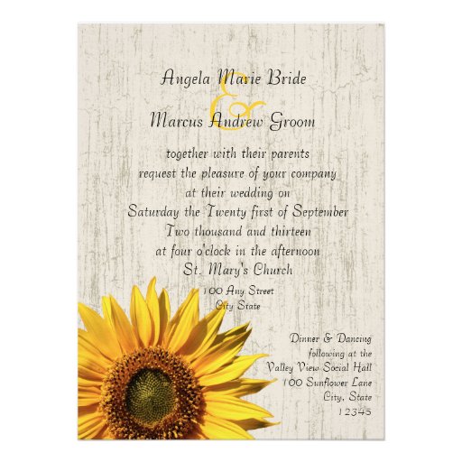 Sunflower Rustic Wedding Personalized Invitation