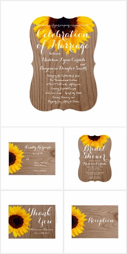 Sunflower Rustic Wood Wedding Invitation Set