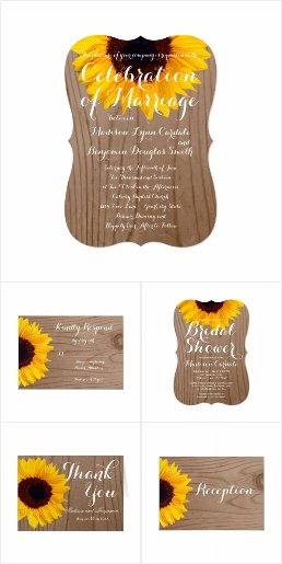Sunflower Rustic Wood Wedding Invitation Set