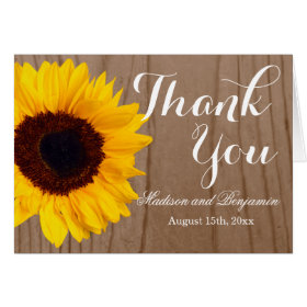 Sunflower Rustic Wood Wedding Thank You Card