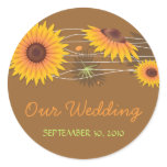 Sunflower Save The Date Wedding Announcement 2 Round Stickers
