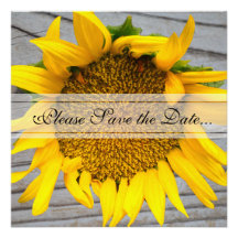Sunflower Save the Date with barnwood Custom Invite